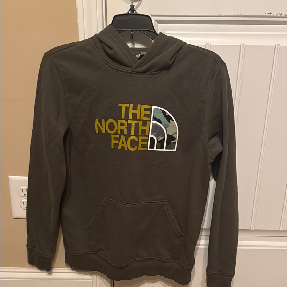 The North Face Olive Hoodie with Camo Logo